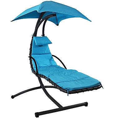 Sunnydaze Outdoor Floating Chaise Lounge with Canopy in Teal. View a larger version of this product image.