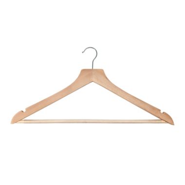 Squared Away&trade; Wood Suit Hangers in Blonde with Pant Hanging Bar and Chrome Hook (Set of 4). View a larger version of this product image.