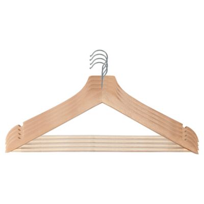 Squared Away&trade; Wood Suit Hangers in Blonde with Pant Hanging Bar and Chrome Hook (Set of 4)