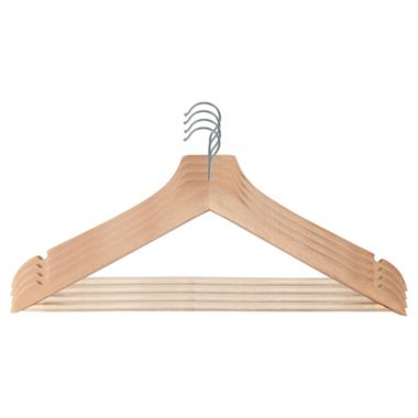 Squared Away&trade; Wood Suit Hangers in Blonde with Pant Hanging Bar and Chrome Hook (Set of 4). View a larger version of this product image.