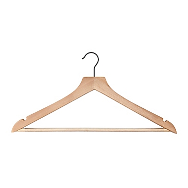 Squared Away&trade; Wood Suit Hangers in Blonde with Pant Hanging Bar and Black Hook (Set of 4). View a larger version of this product image.