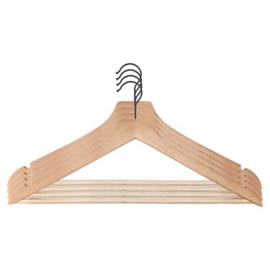 Squared Away&trade; Wood Suit Hangers in Blonde with Pant Hanging Bar and Black Hook (Set of 4). View a larger version of this product image.