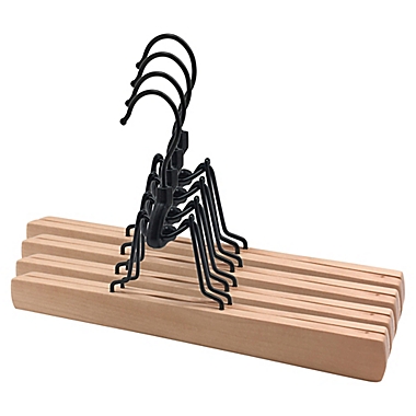 Squared Away&trade; Wood Pant/Skirt Clamp Hangers in Blonde with Black Hardware (Set of 4). View a larger version of this product image.