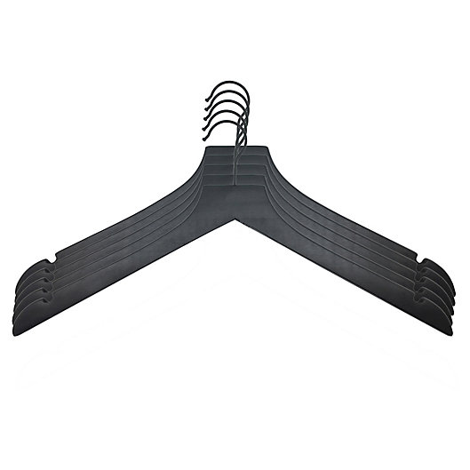 Alternate image 1 for Squared Away™ Wood Hangers with Black Hook (Set of 5)
