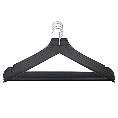 Squared Away&trade; Wood Suit Hangers in Brown with Pant Hanging Bar and Chrome Hook (Set of 4). View a larger version of this product image.