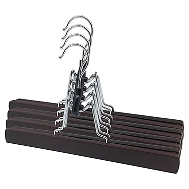 Squared Away&trade; Wooden Trouser Clamp Hangers in Brown with Chrome Hook (Set of 4). View a larger version of this product image.