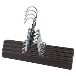 Squared Away™ Wooden Trouser Clamp Hangers in Brown with Chrome Hook (Set of 4)