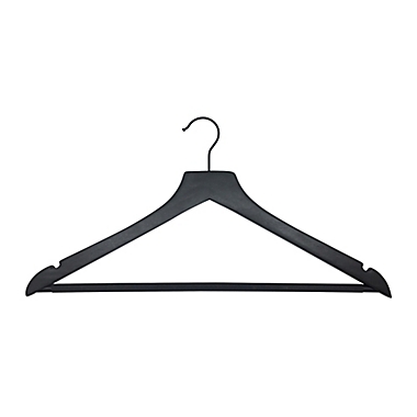 Squared Away&trade; Wood Suit Hangers in Black with Pant Hanging Bar and Black Hook (Set of 4). View a larger version of this product image.