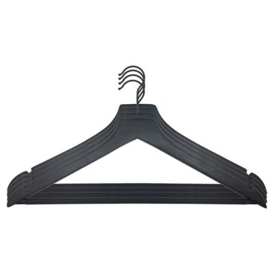 Squared Away&trade; Wood Suit Hangers in Black with Pant Hanging Bar and Black Hook (Set of 4)