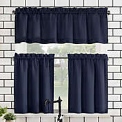 No. 918 Martine Semi-Sheer 24-Inch Rod Pocket Kitchen Window Curtain Valance and Tiers Set in Navy