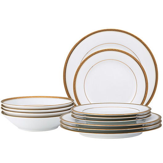 Alternate image 1 for Noritake® Charlotta 12-Piece Dinnerware Set in White/Gold