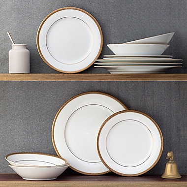 Noritake&reg; Charlotta 12-Piece Dinnerware Set in White/Gold. View a larger version of this product image.