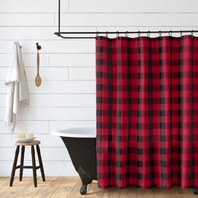 Retro Farmhouse Buffalo Plaid Black Bear Moose Shower Curtain Set Bathroom Decor 