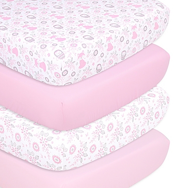 The Peanutshell&trade; 4-Pack Woodland Floral Microfiber Fitted Crib Sheets. View a larger version of this product image.