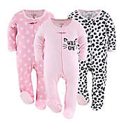 The Peanutshell&trade; 3-Pack Cheetah Hearts Footed Pajamas in Black/White/Pink