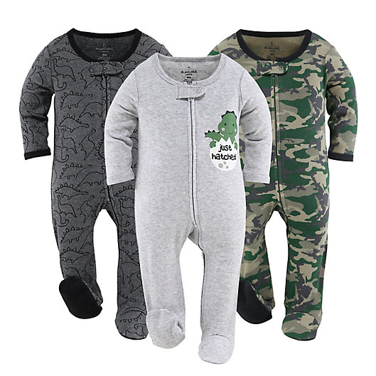 5 Pack Set The Peanutshell Short Sleeve Baby Bodysuits Set for Boys Camo & Dinosaur