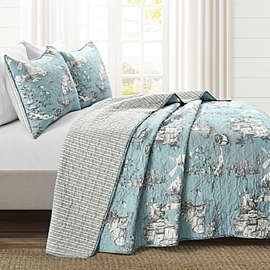 Lush Decor&reg; French Country Toile 3-Piece Reversible King Quilt Set in Blue/White. View a larger version of this product image.