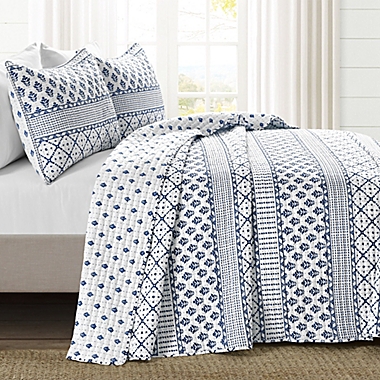 Lush D&eacute;cor Monique Stripe Full/Queen 3-Piece Reversible Quilt Set in Navy/White. View a larger version of this product image.