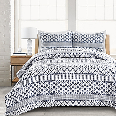 Lush D&eacute;cor Monique Stripe King 3-Piece Reversible Quilt Set in Navy/White. View a larger version of this product image.