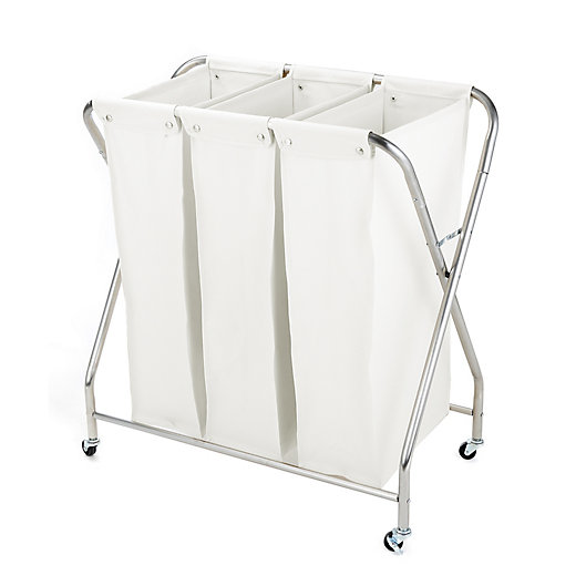 Plastic Rolling Laundry Hamper Basket Storage White Portable Wheeled Case of 3