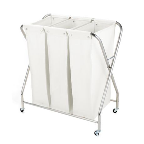 Portable Foldable Clothes Laundry Basket 3 Section Hamper Bag Cart with Wheels 