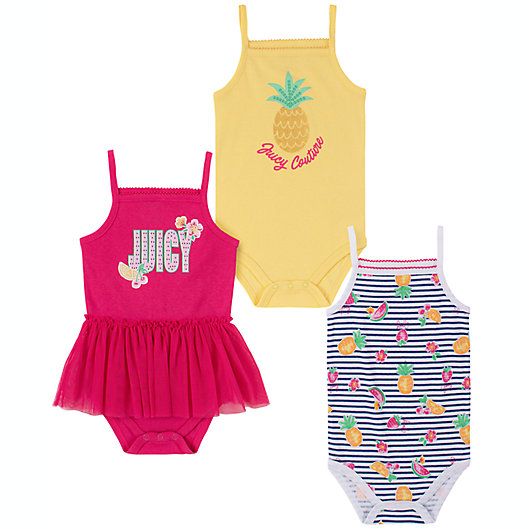 Alternate image 1 for Juicy Couture® 3-Pack Pineapple Sleeveless Bodysuits in Pink
