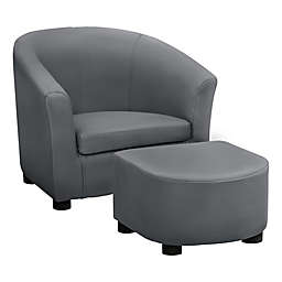 Monarch Specialties 2-Piece Juvenile Chair & Ottoman Set in Grey Leather