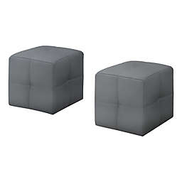 Monarch Specialties Set of 2 Juvenile Square Ottomans in Grey Leather