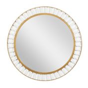 Ridge Road Decor Wood Contemporary 32-Inch Round Wall Mirror in Brown