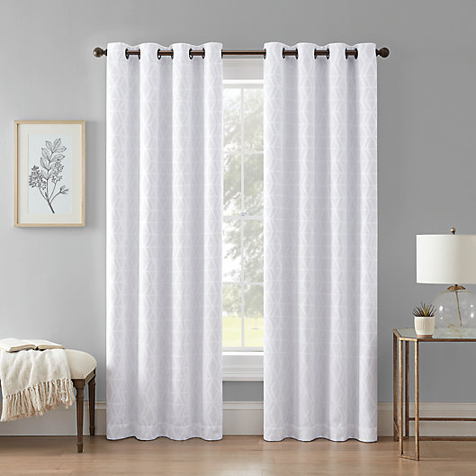 Alternate image 1 for Wamsutta® Textured Geometric 84-Inch Grommet Blackout Curtain Panel in White (Single)