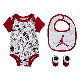 Jordan® Size 0-6M 3-Piece Doodle Bodysuit, Bib, and Bootie Set in Red/White