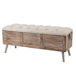 Luxen Home Upholstered Wood Bench in Brown/Beige