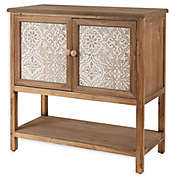 Luxen Home Natural 2-Door Wood and Inlay Console Cabinet in Brown/White