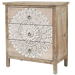 Luxen Home Medallion 3-Drawer Wood Chest in White/Brown