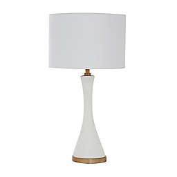 Ridge Road Décor Cement Table Lamp in Gold/White with Linen Shade