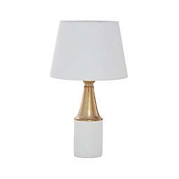 Ridge Road Décor Iron and Cement Table Lamp in White/Gold with Linen Shade