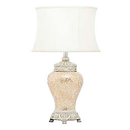 Ridge Road Décor Rustic Table Lamp in Beige with Linen Shade