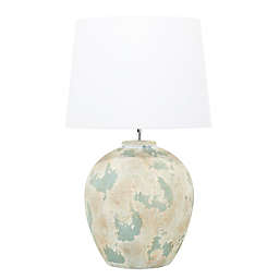 Ridge Road Décor Coastal Ceramic Table Lamp in Beige with Linen Shade