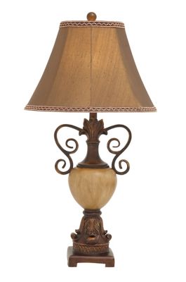 Ridge Road D&eacute;cor Rustic Scrolled Table Lamp in Brown with Linen Shade