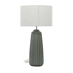 Ridge Road Décor Ribbed Table Lamp in Grey with Linen Shade