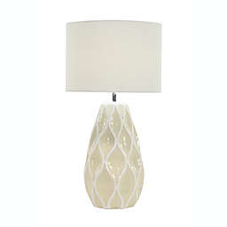Ridge Road Décor Ceramic Diamond Textured Table Lamp in White with Fabric Shade