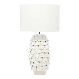 Ridge Road Décor Ceramic Petal Table Lamp in White with Fabric Shade