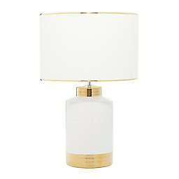 Ridge Road Décor Traditional Ceramic Table Lamp in White/Gold with Fabric Shade
