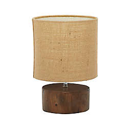 Ridge Road Décor Rustic Wood Table Lamp in Brown with Linen Shade