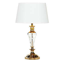 Ridge Road Décor Clear Faux Crystal Table Lamp in Gold with Fabric Shade
