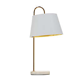 Ridge Road Décor Arc Table Lamp in White/Gold with Silk Shade