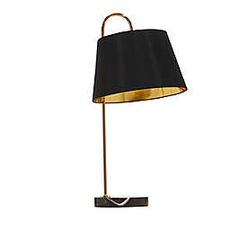 Ridge Road Décor Arc Table Lamp in Black/Gold with Faux Silk Shade