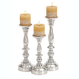 Ridge Road Décor Aluminum Traditional Candle Holders in Silver (Set of 3)