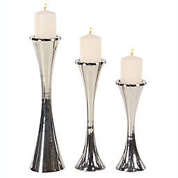 Ridge Road Décor Modern Aluminum Candle Holders in Silver (Set of 3)