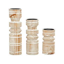 Ridge Road Décor Wood Candle Holders in Whitewashed (Set of 3)